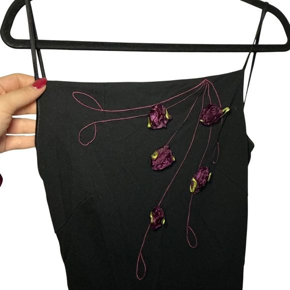 Papell Boutique Black Dress with Purple Floral Details - Picture 2 of 5